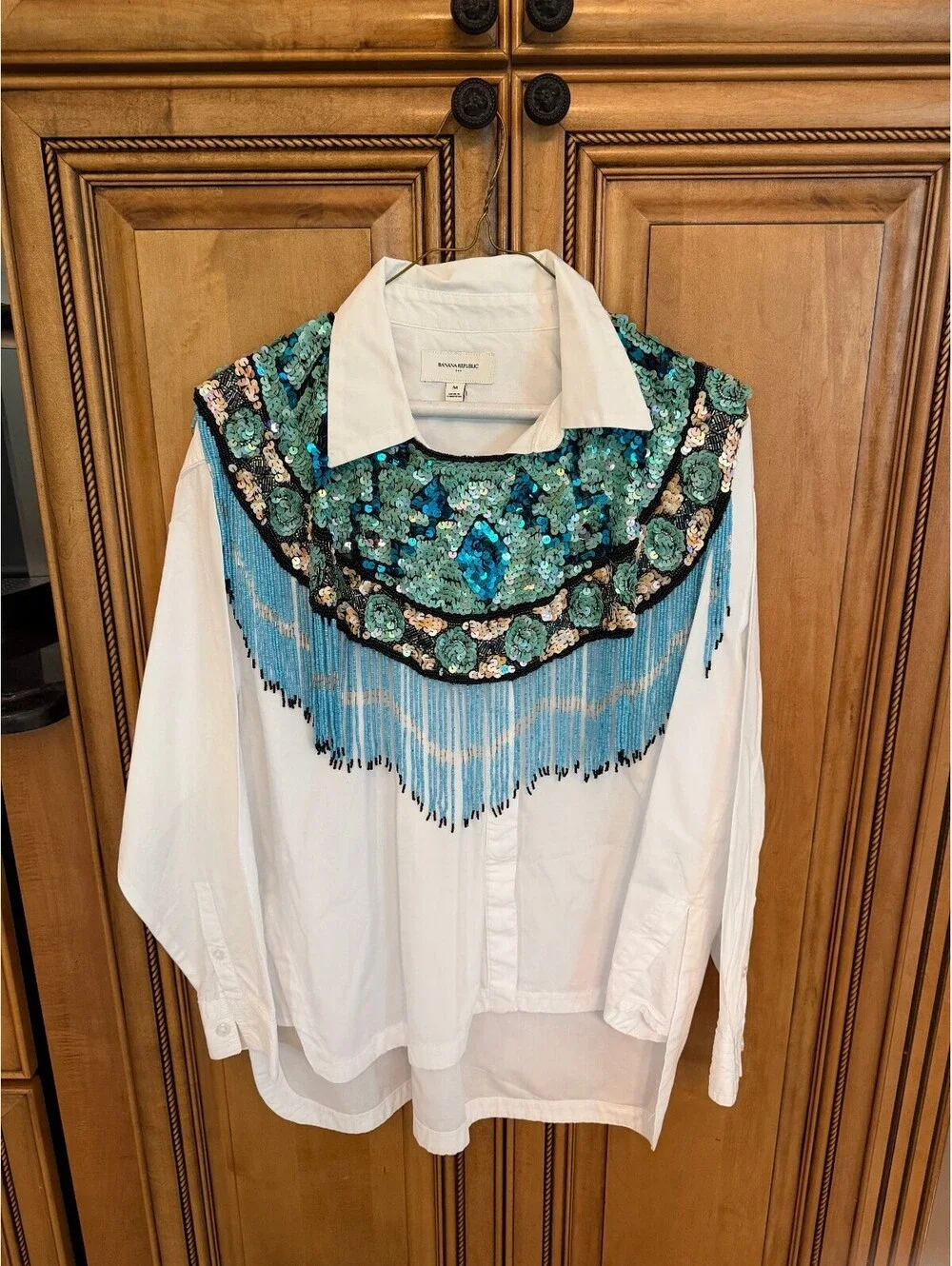Vintage Silk Beaded & Sequin Fringe Collar Capelet Shawl Scarf Turquoise Deco